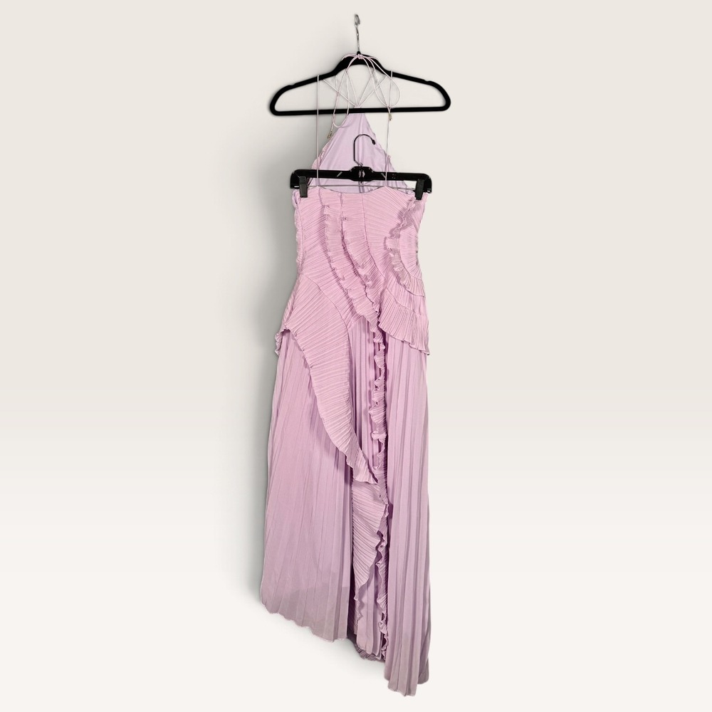 Lavender Accordion Pleated Halter Maxi Dress Small EUC Asymmetric Fairy Mermaid - Picture 6 of 7